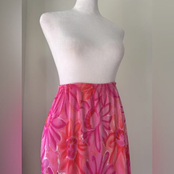 Vintage Y2K Kristin Nicole Pink & Orange Floral Print High Low Stretchy Skirt - Picture 4 of 8